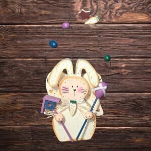 Vintage Wooden Bunny Angel Wall Hanging Estate Sale Great Vintage Condition